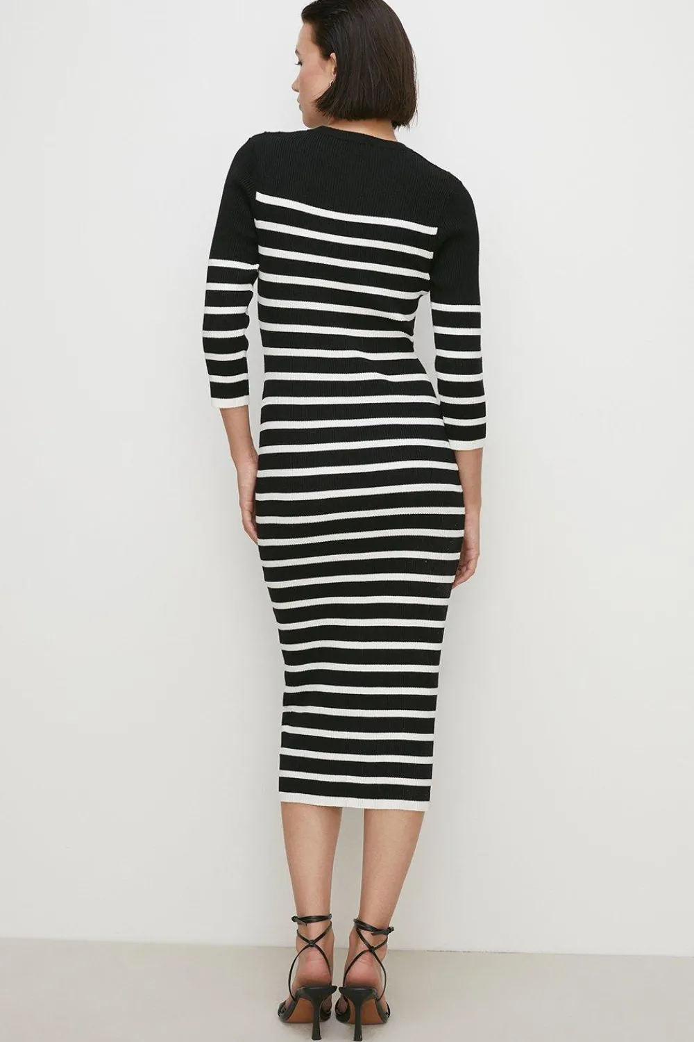 New Oasis 3/4 Sleeve Bretton Rib Knitted Midi Dress Black