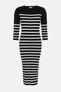 New Oasis 3/4 Sleeve Bretton Rib Knitted Midi Dress Black