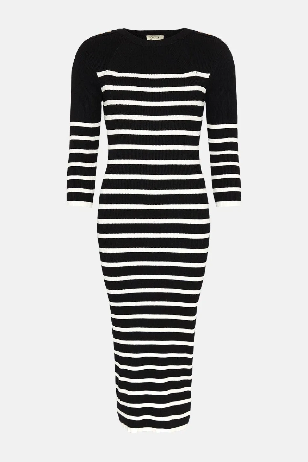 New Oasis 3/4 Sleeve Bretton Rib Knitted Midi Dress Black