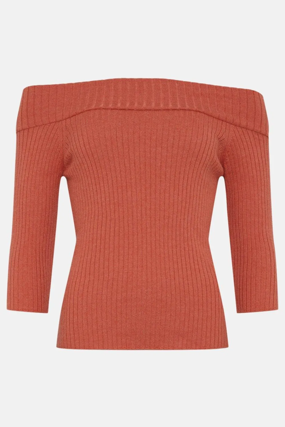 Hot Oasis 3/4 Sleeve Rib Bardot Knit Jumper Coral