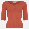 Fashion Oasis 3/4 Sleeve Scoop Neck Rib Knit Jumper Coral