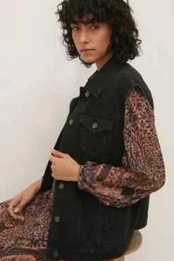 Best Oasis Sleeveless Denim Jacket Black