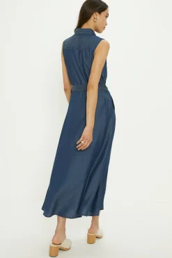 Hot Oasis Sleeveless Midi Shirt Dress Dark Wash