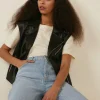Fashion Oasis Sleeveless Real Leather Biker Jacket Black