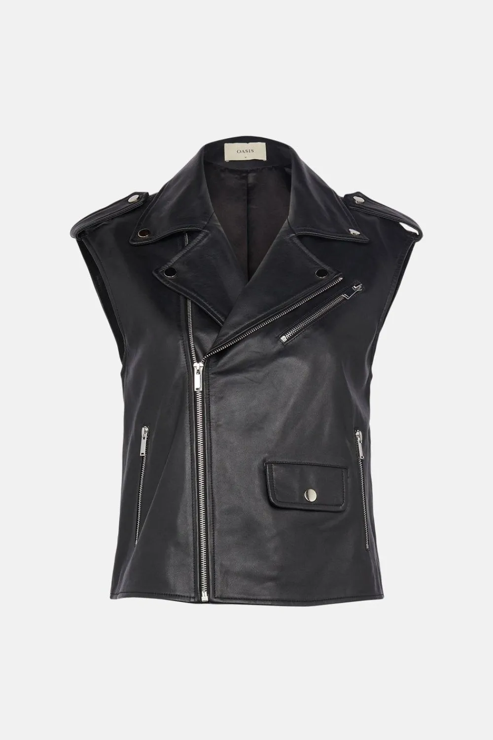 Fashion Oasis Sleeveless Real Leather Biker Jacket Black