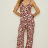 Sale Oasis Slinky Floral Keyhole Front Tie Back Jumpsuit