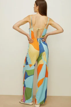 Hot Oasis Slinky Floral Keyhole Front Tie Back Jumpsuit Multi