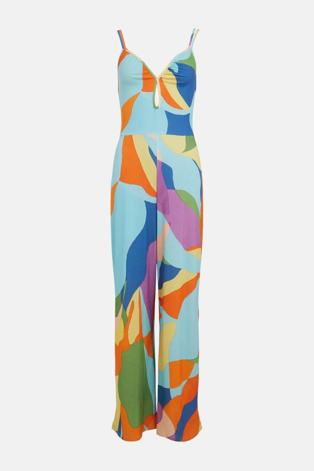Hot Oasis Slinky Floral Keyhole Front Tie Back Jumpsuit Multi