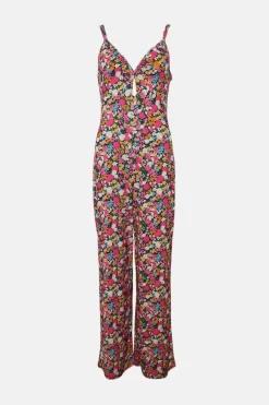 Sale Oasis Slinky Floral Keyhole Front Tie Back Jumpsuit