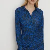 Online Oasis Slinky Floral Mock Wrap Shirt Mini Dress Blue