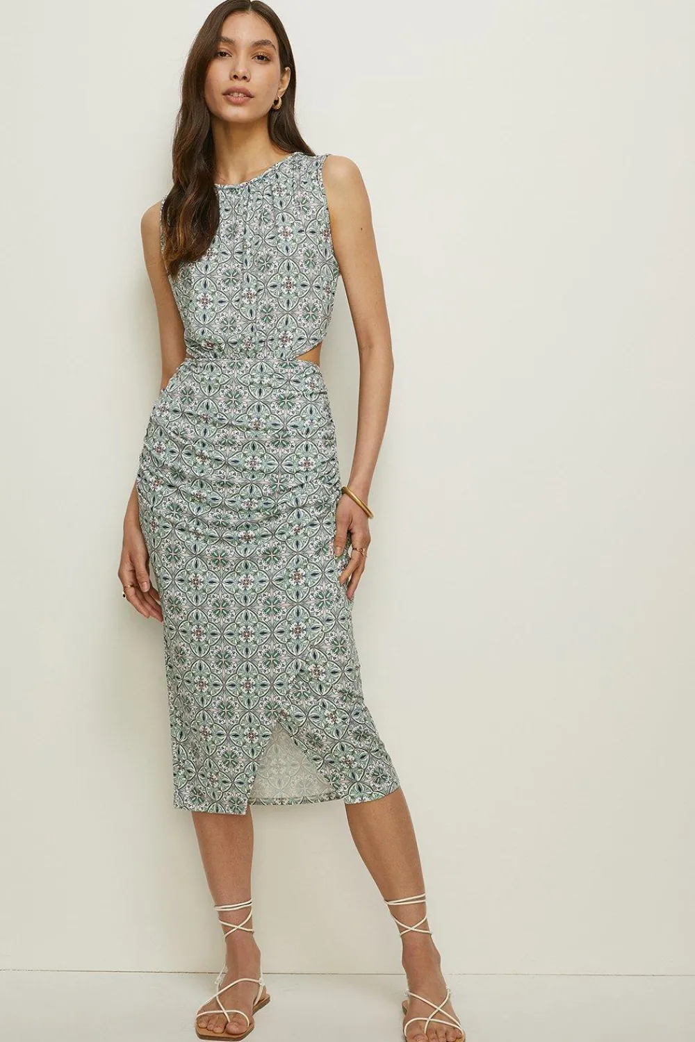 Fashion Oasis Slinky Geo Mock Wrap Cut Out Midi Dress Multi