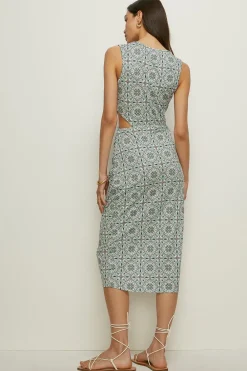 Fashion Oasis Slinky Geo Mock Wrap Cut Out Midi Dress Multi