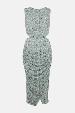 Fashion Oasis Slinky Geo Mock Wrap Cut Out Midi Dress Multi