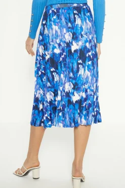 Clearance Oasis Slinky Jersey Abstract Pleated Midi Skirt Blue