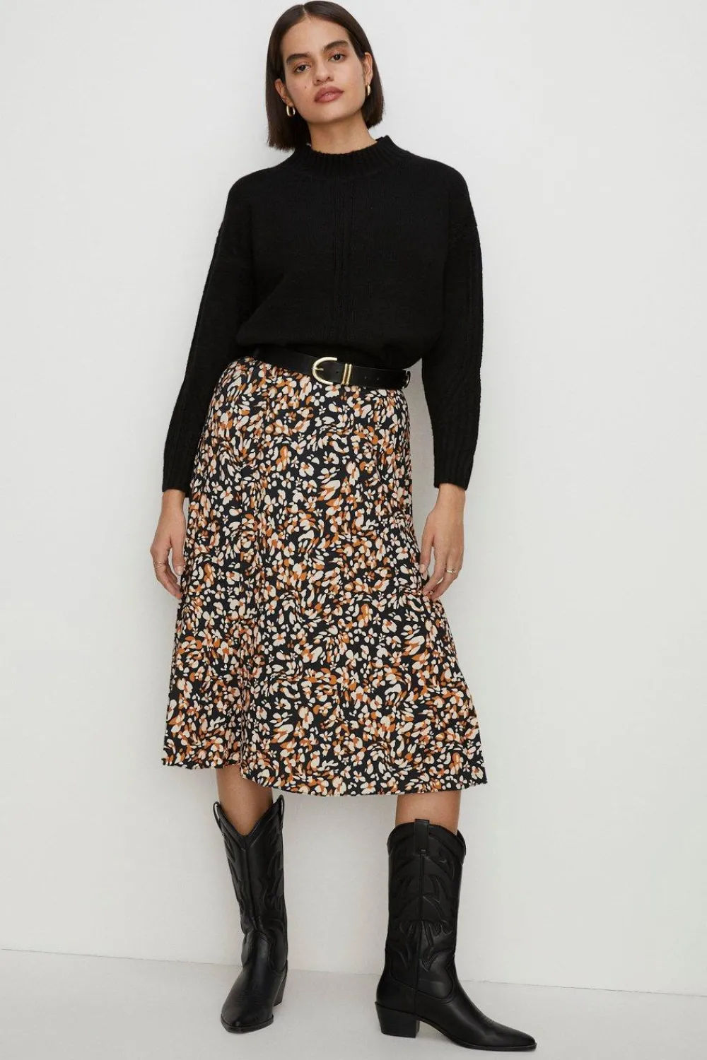 Outlet Oasis Slinky Jersey Animal Pleated Midi Skirt Black