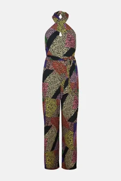 Clearance Oasis Slinky Jersey Animal Printed Halter Neck Jumpsuit Multi