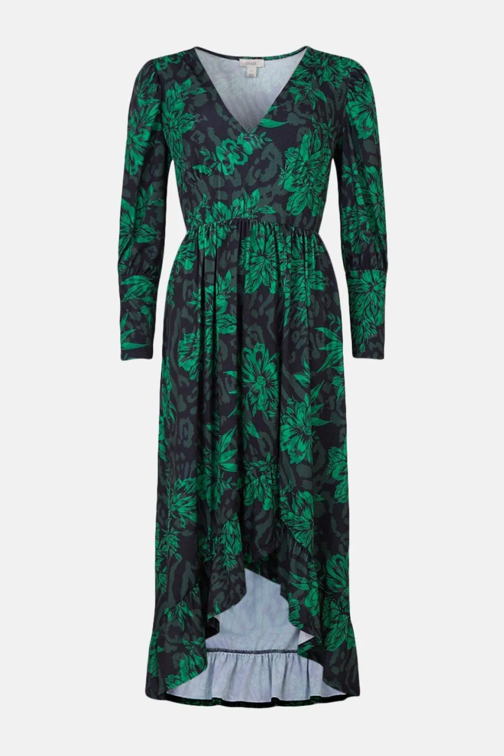 Clearance Oasis Slinky Jersey Animal Wrap V Neck Midi Dress Black