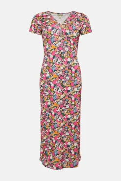 Fashion Oasis Slinky Jersey Floral Keyhole Front Midi Dress Black