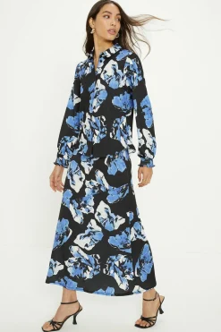 Sale Oasis Slinky Jersey Floral Long Sleeve Shirred Cuff Shirt Multi