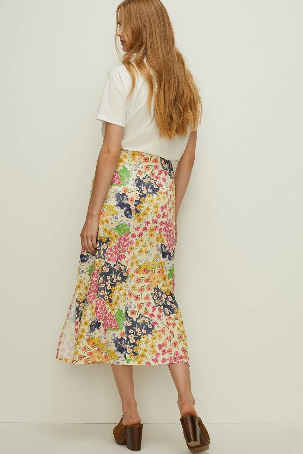 New Oasis Slinky Jersey Floral Midi Skirt Multi