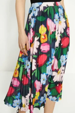Outlet Oasis Slinky Jersey Floral Pleated Midi Skirt Black
