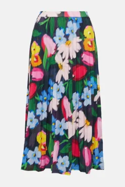 Outlet Oasis Slinky Jersey Floral Pleated Midi Skirt Black