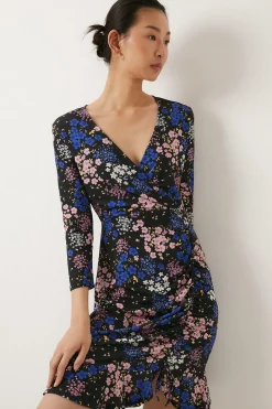 Outlet Oasis Slinky Jersey Floral Printed Wrap Ruched Mini Dress Multi