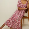 Fashion Oasis Slinky Jersey Floral Print Ruched Front Midi Dress Pink