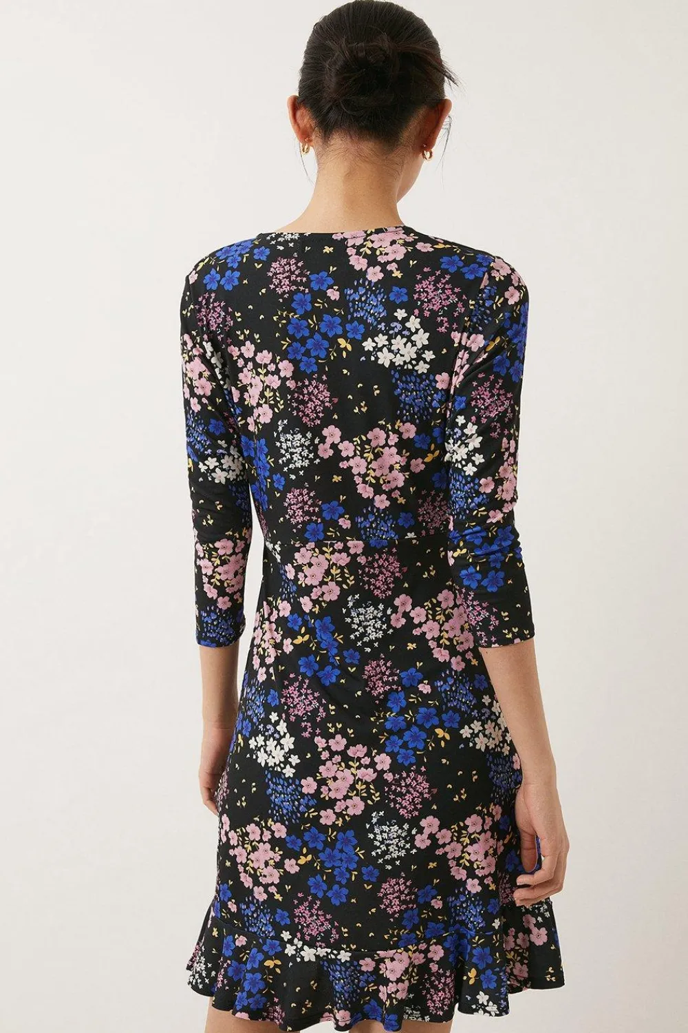 Outlet Oasis Slinky Jersey Floral Printed Wrap Ruched Mini Dress Multi
