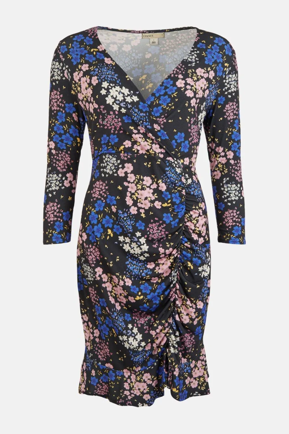 Outlet Oasis Slinky Jersey Floral Printed Wrap Ruched Mini Dress Multi