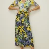 Sale Oasis Slinky Jersey Floral Ruched Front Midi Dress Multi