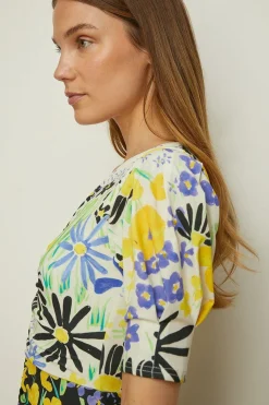 Sale Oasis Slinky Jersey Floral Ruched Front Midi Dress Multi