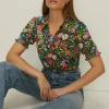 Online Oasis Slinky Jersey Floral Shirred Cuff Shirt Black