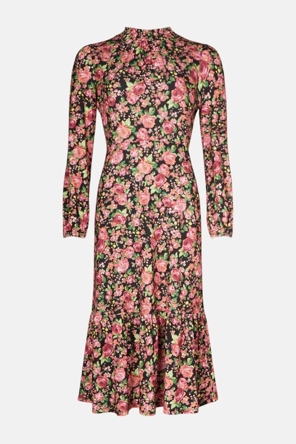Best Oasis Slinky Jersey Floral Shirred Neck Midi Dress Black