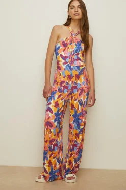 Online Oasis Slinky Jersey Floral Tie Back Jumpsuit Ivory