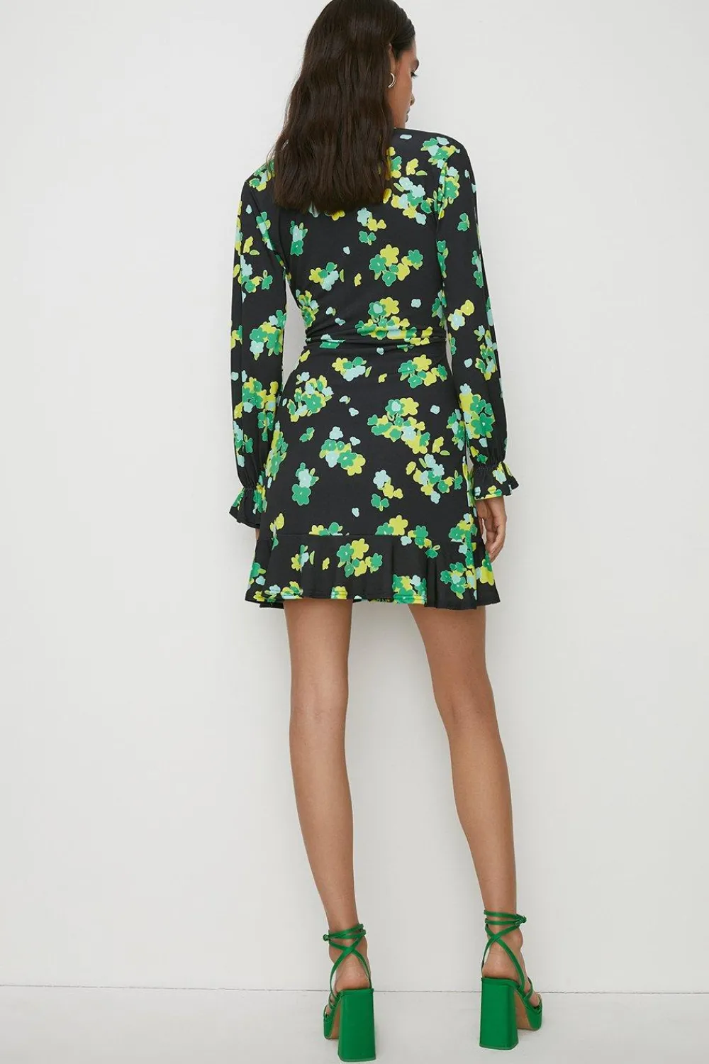 Online Oasis Slinky Jersey Floral V Neck Mini Dress Black