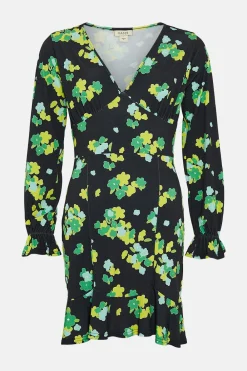 Online Oasis Slinky Jersey Floral V Neck Mini Dress Black