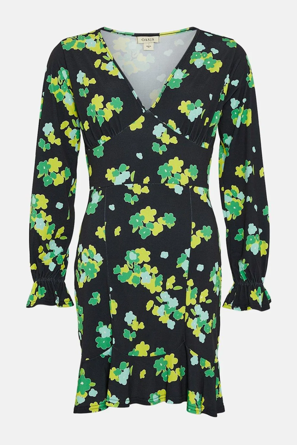 Online Oasis Slinky Jersey Floral V Neck Mini Dress Black