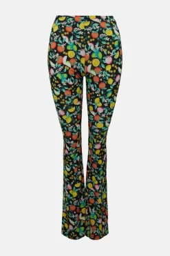 Clearance Oasis Slinky Jersey Fruit Print Flare Trouser Black