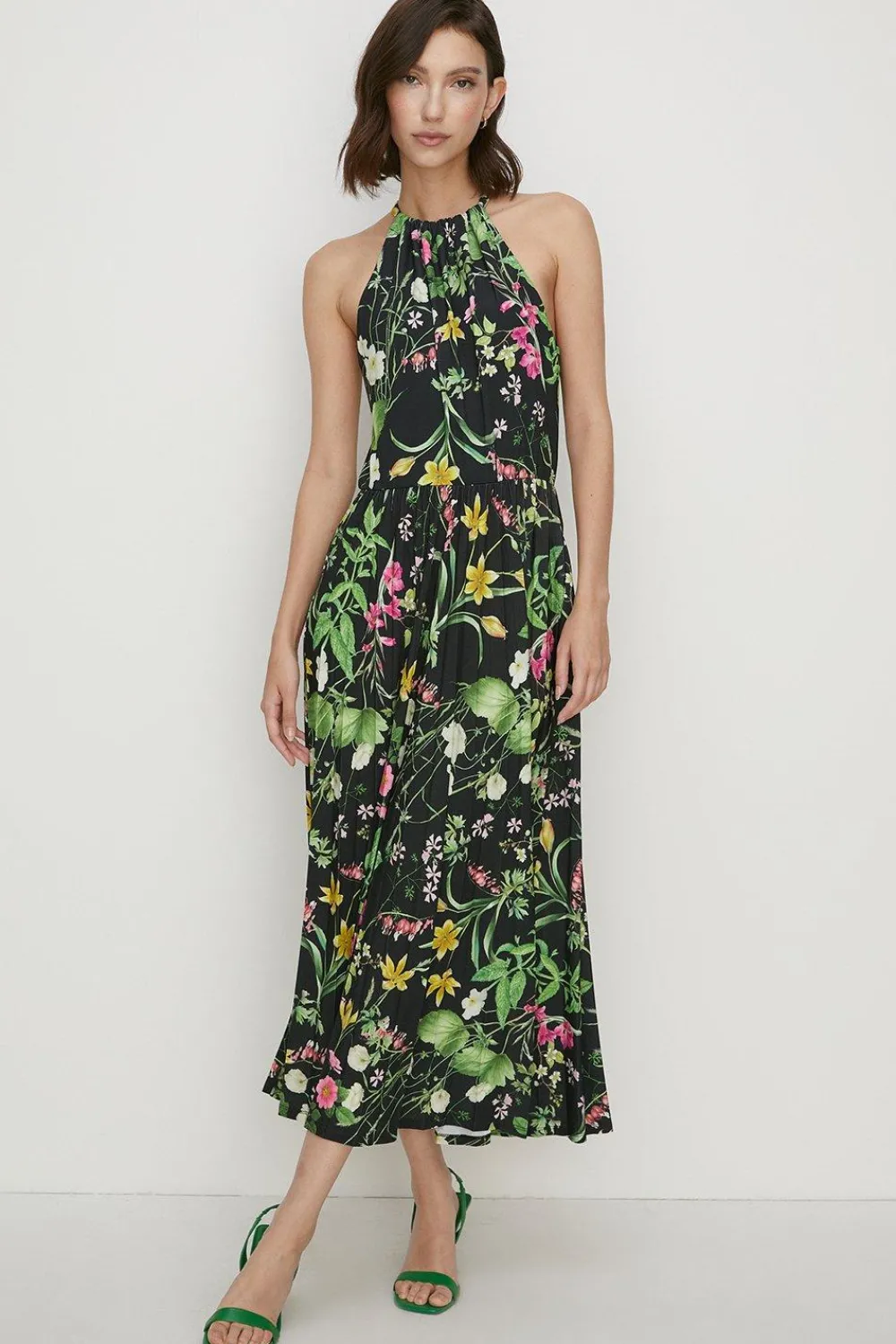 Outlet Oasis Slinky Jersey Halter Neck Midi Pleat Dress Rust