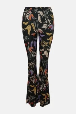 Sale Oasis Slinky Jersey Palm Print Flare Trouser Black