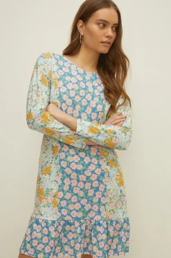 Discount Oasis Slinky Jersey Patched Batwing Mini Dress Multi