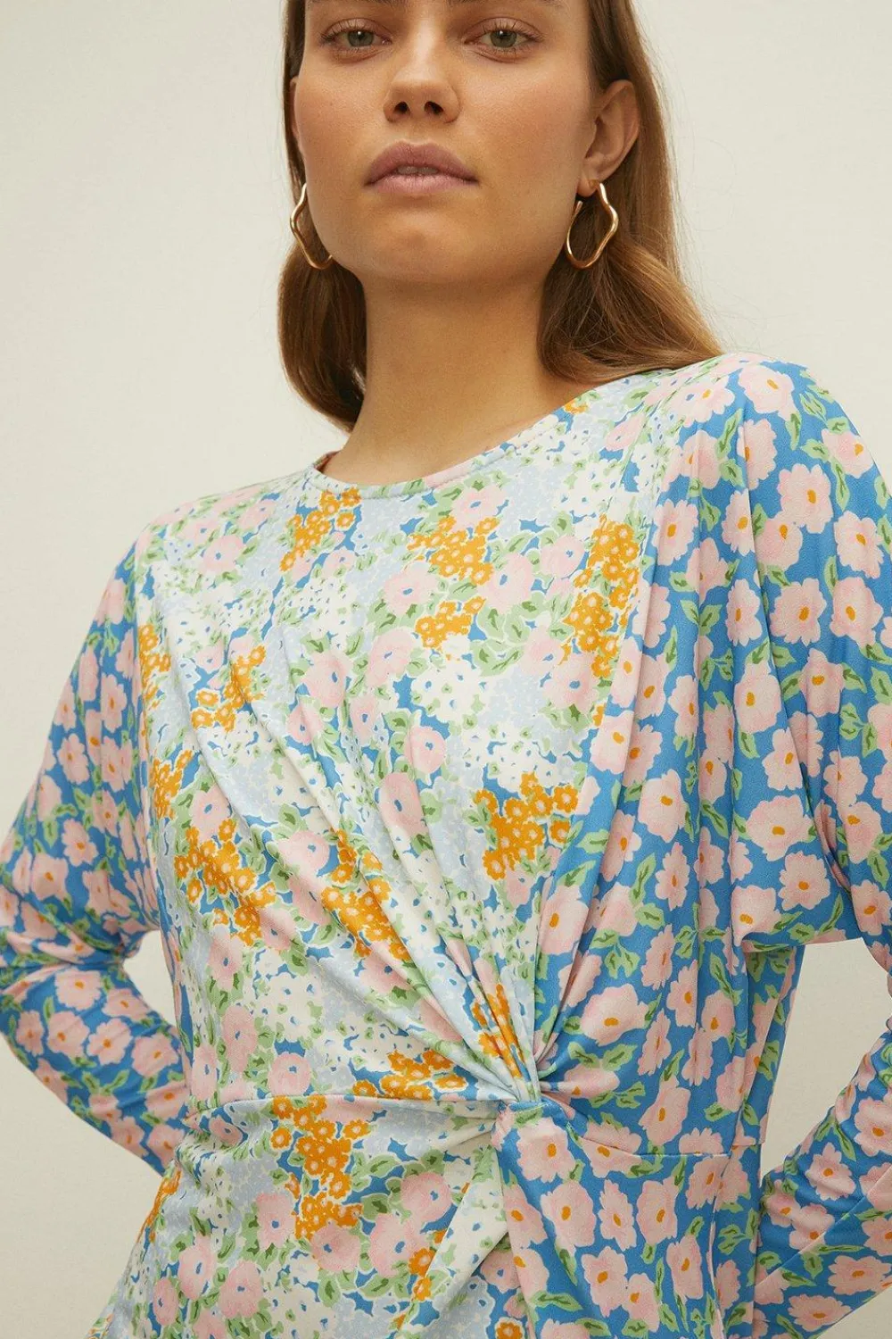 Outlet Oasis Slinky Jersey Patched Batwing Midi Dress Multi