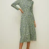 Hot Oasis Small Pansy Crinkle Midi Dress Green