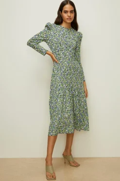 Hot Oasis Small Pansy Crinkle Midi Dress Green