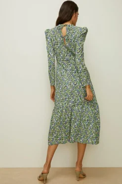 Hot Oasis Small Pansy Crinkle Midi Dress Green