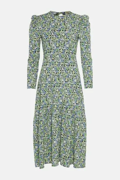 Hot Oasis Small Pansy Crinkle Midi Dress Green