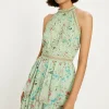 Outlet Oasis Soft Floral Lace Halter Neck Tiered Midi Dress Sage