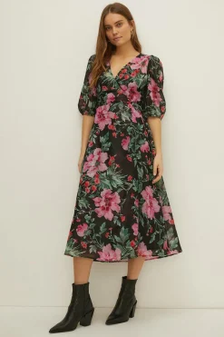 Best Oasis Soft Floral Printed Wrap Dress Black