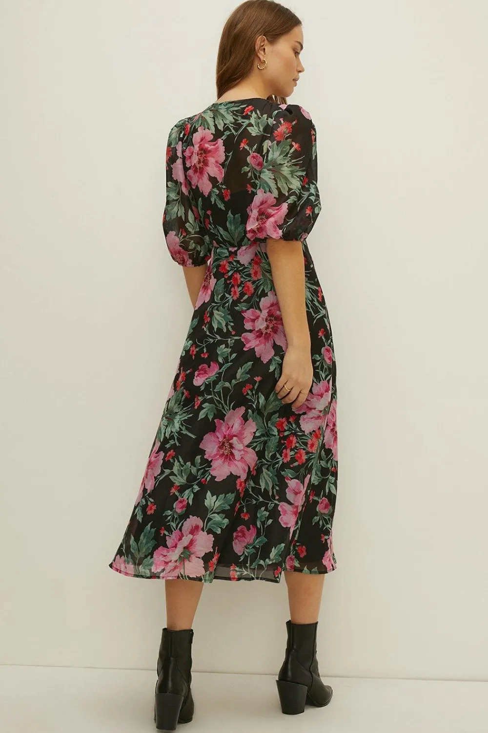 Best Oasis Soft Floral Printed Wrap Dress Black